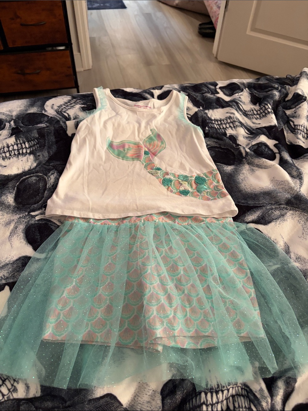 Girls White & Aqua Mermaid skort and matching tank